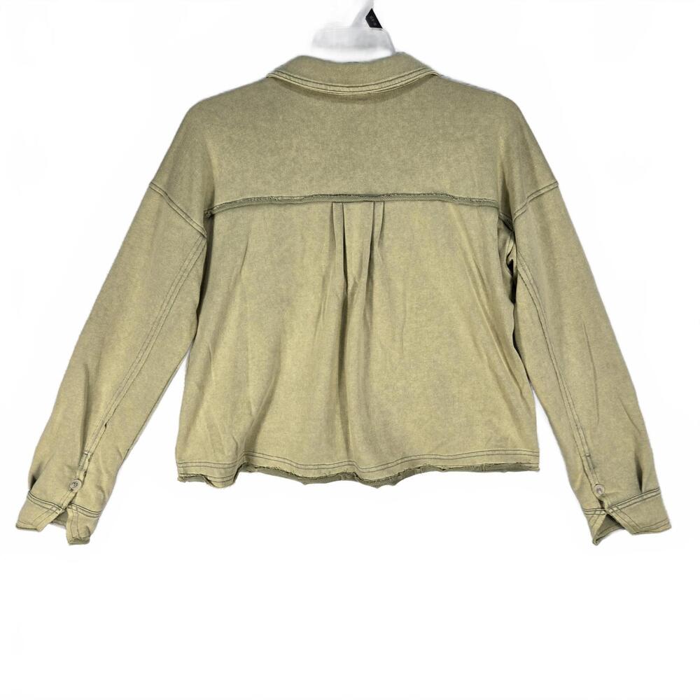 Mystree Sage Green Mineral Wash Shacket Button Up Utility Jacket Women's Large - Picture 2 of 7